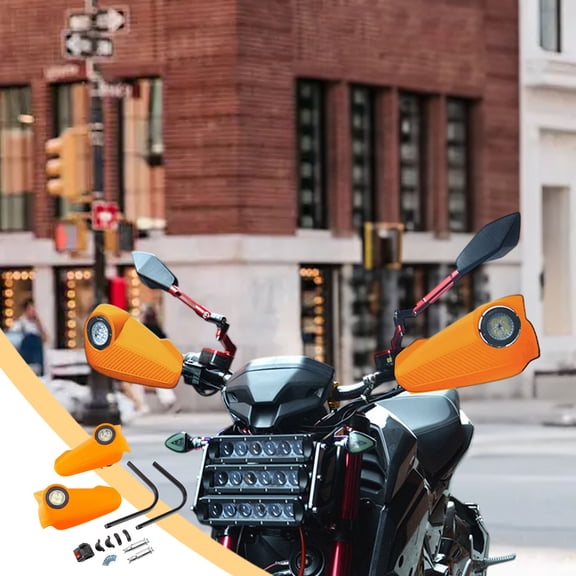 YUVA Motorcycle Anti-Fall Hand Guards with LED Lights, Carbon Fiber Pattern, Red/Orange/Yellow/Green/White/Black/Blue, Universal Fit