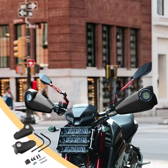 YUVA Motorcycle Anti-Fall Hand Guards with LED Lights, Carbon Fiber Pattern, Red/Orange/Yellow/Green/White/Black/Blue, Universal Fit