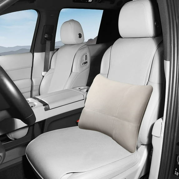 YUVA Suede Car Lumbar Support Cushion, Adjustable Straps, Black/Brown/Gray/Beige, Ergonomic Design, Relieves Back Fatigue, Removable Washable Cover