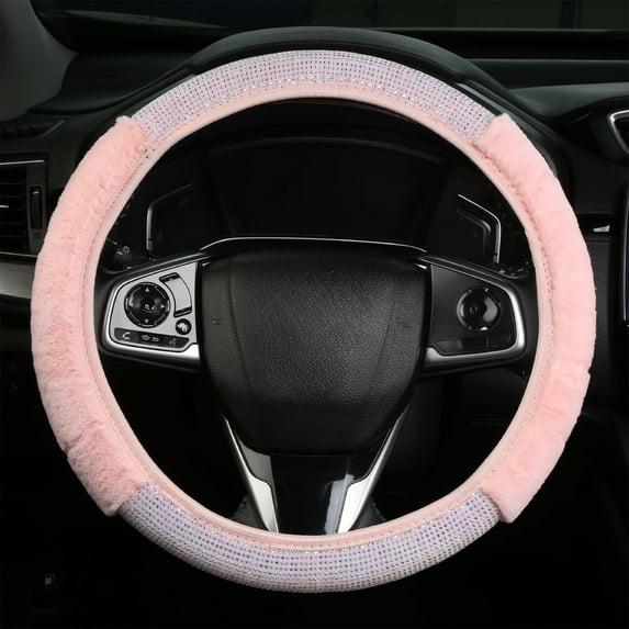 YUVA Universal Diamond Steering Wheel Cover, Elastic No Inner Ring, 38cm, Anti-Slip, Black/Sky Blue/Pink, Sparkling Car Decor