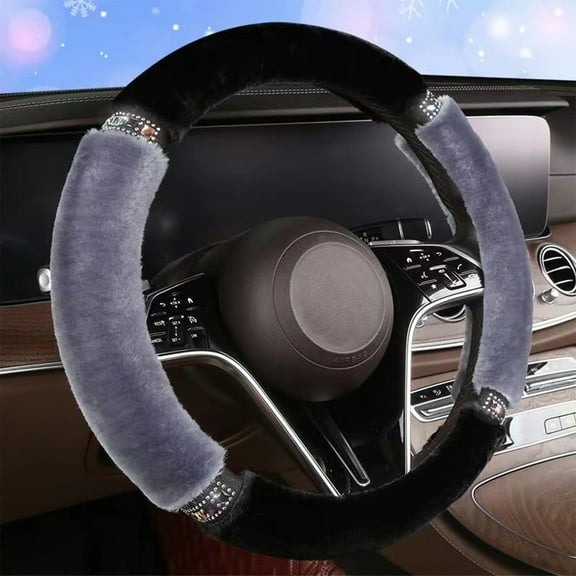 YUVA Winter Lint Steering Wheel Cover with Rhinestones, Warm & Anti-Slip, Polyester, Stylish Decor, Universal Fit for Standard Wheels