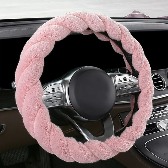 YUVA Winter Steering Wheel Cover, Fleece+Rubber, Pink/Green/Blue/Gray/Black, 14-15in, Warm, Anti-Slip, Universal, Easy Install