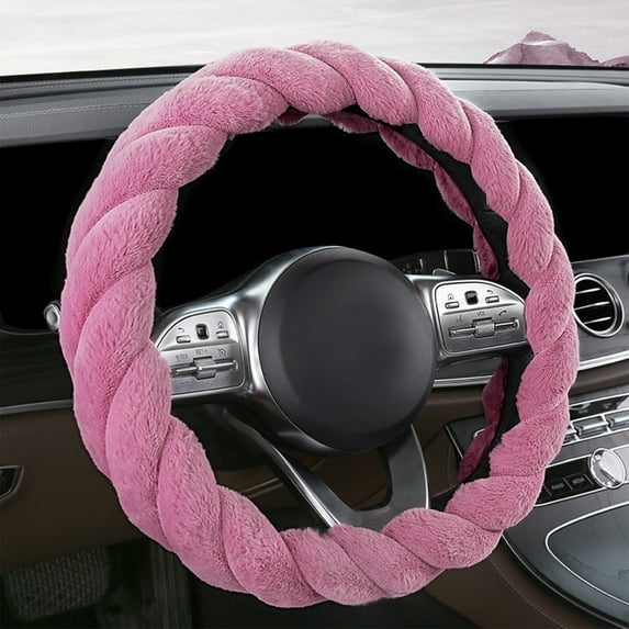 YUVA Winter Steering Wheel Cover, Fleece+Rubber, Pink/Green/Blue/Gray/Black, 14-15in, Warm, Anti-Slip, Universal, Easy Install