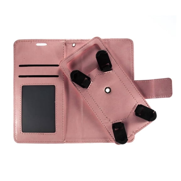YUW-Large (5.2"-5.5") Universal Card Wallet Case with Rotating Kickstand Holder - Rose Gold