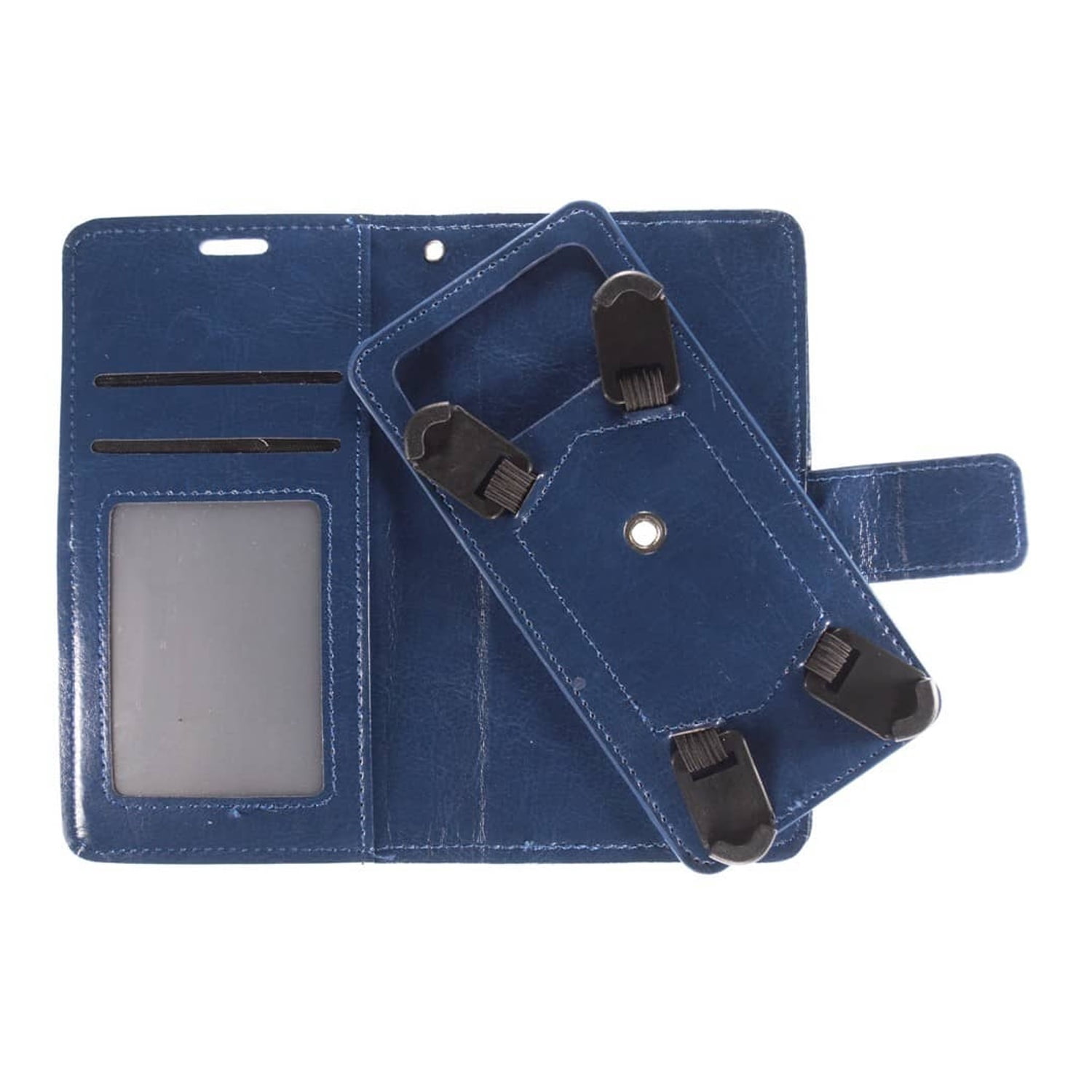 YUW-Large (5.2"-5.5") Universal Leather Wallet Case with Built-In Swivel Holder - Navy Blue