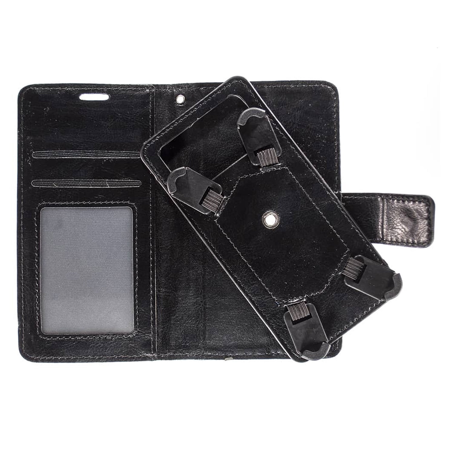 YUW-Medium (5.0"-5.2") Universal Leather Phone Case with 360° Swivel Viewing Stand - Black