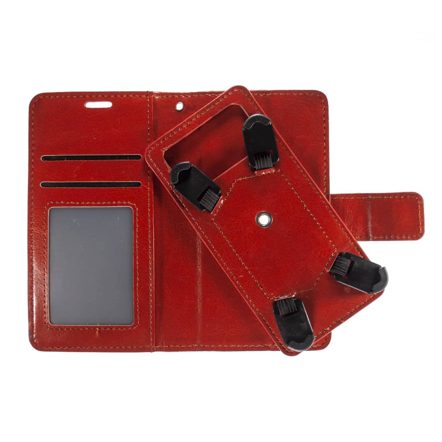 YUW-Small (4.5"-4.8") Universal Phone Wallet Cover with Adjustable Swivel Stand - Brown