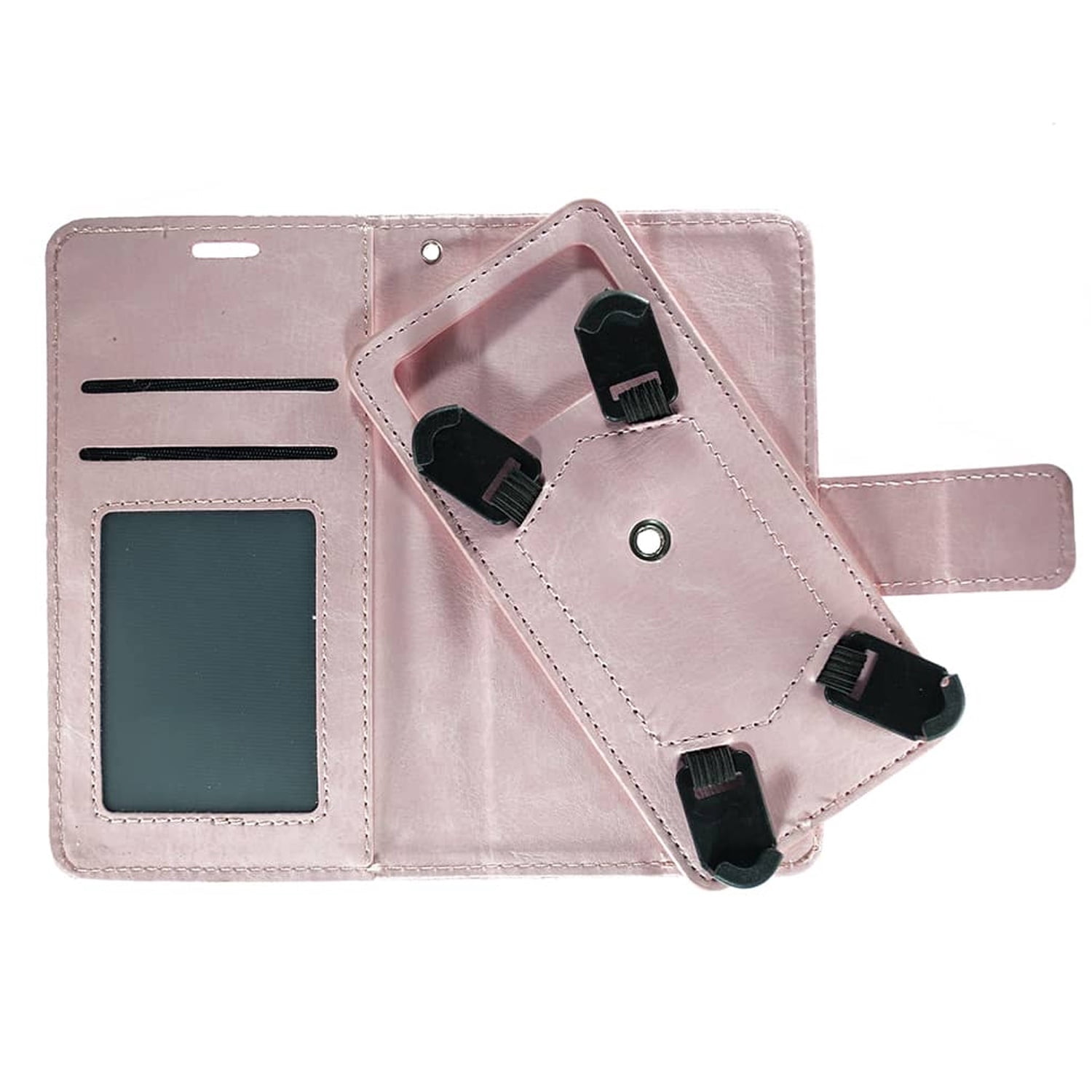 YUW-Small (4.5"-4.8") Universal Wallet Case with 360° Rotating Stand Holder - Pink