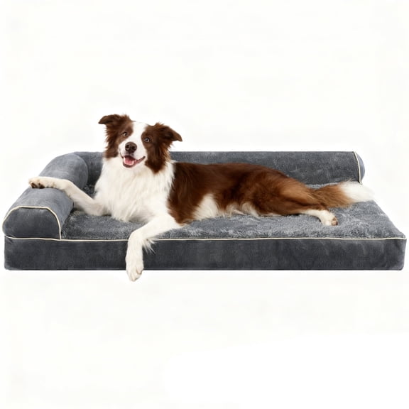YUWENUS 40" Orthopedic Dog Bed for Large Dog, Waterproof Memory Foam Pet Bed, Non-Slip Bottom Dog Sofa with Washable Removable Cover, Grey