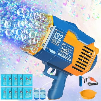 YUWENUS Bubble Machine, 132 Holes 8000+ Bubble Machine Blower for Adults Kids, Automatic Bubble Makers with Lights/Bubble Solution, Summer Toy Gift for Outdoor Indoor Birthday Wedding Party