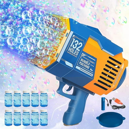 YUWENUS Bubble Machine Gun, 132 Holes 3500+ Bubble Machine Blower Gun for Adults Kids, Automatic Bubble Makers with Lights/Bubble Solution, Summer Toy Gift for Outdoor Indoor Birthday Wedding Party