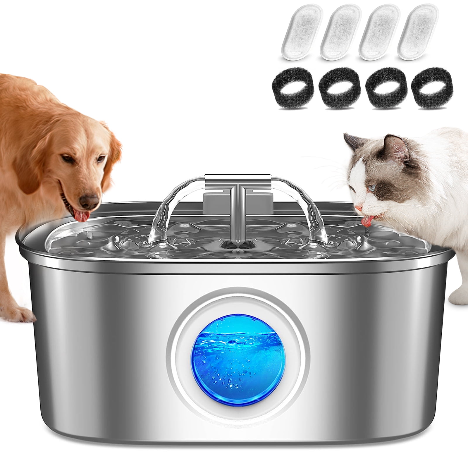 YUWENUS Cat Water Fountain, 3.2L/108oz Stainless Steel Pet Water ...
