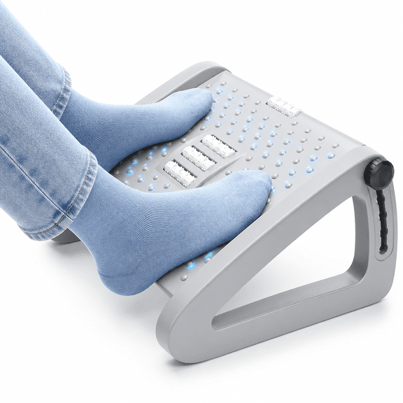 YUWENUS Foot Rest for Under Desk at Work, 6 Adjustable Height Ergonomic Foot Rest with 3 Massage Rollers and Anti-Slip Base for Home, Office and Travel, Grey