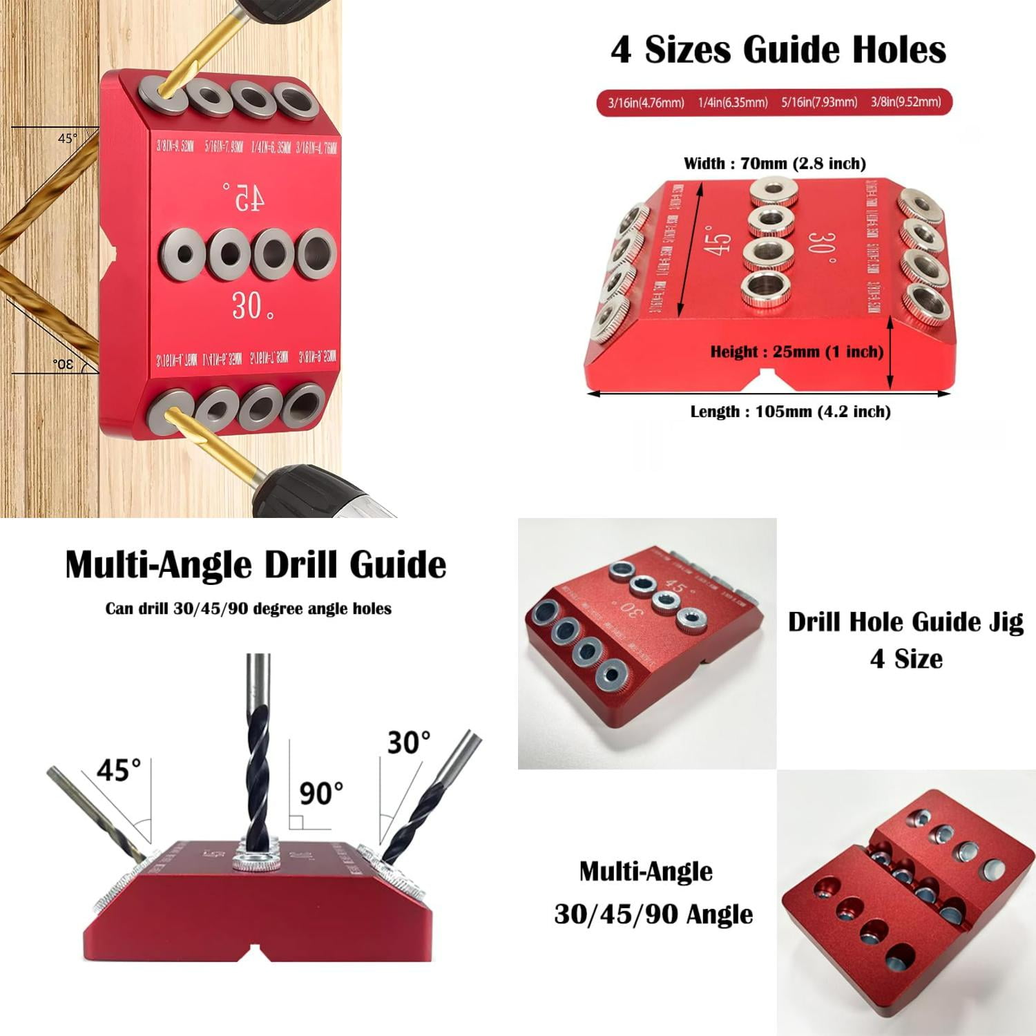 YUXAOJZ Adjustable Versatile Angle Drill Guide Jig for Angled and