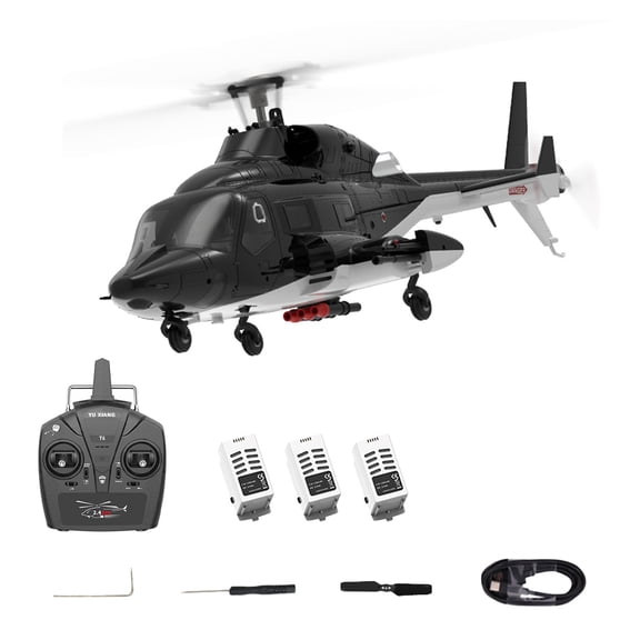 YUXIANG 1/34 F02-V Airwolf RC Helicopter for Adult|2 4G 6CH Flybarless 6G/3D Stunt, LED Lights, Gyro Stabilization & Altitude Hold, RTF Version(3 Battery)