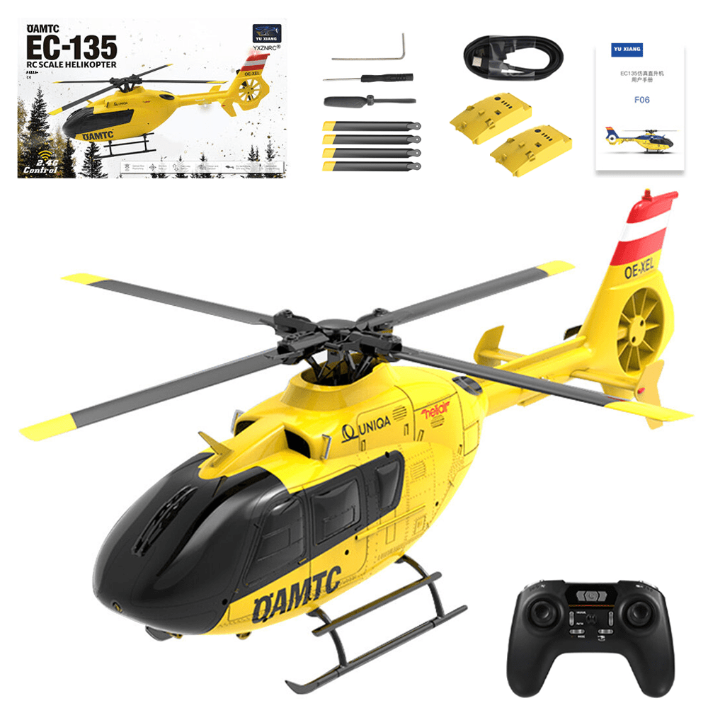 YUXIANG F06 EC-135 RC Helicopter, 1/36 Scale 6CH Direct-Drive Brushless Aircraft with Gyro Stabilization, 3D AerobaticRemote Control Helicopter for Adults & Beginners (RTF Version)