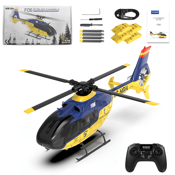 YUXIANG F06 EC-135 RC Helicopter, 1/36 Scale 6CH Direct-Drive Brushless Aircraft with Gyro Stabilization, 3D AerobaticRemote Control Helicopter for Adults & Beginners (RTF Version)