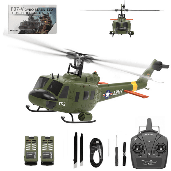 YUXIANG F07-V Remote Control Helicopter, 1/34 Scale UH-1 Huey 6CH Brushless Flybarless RC Helicopter, 3D/6G Stabilized RTF Military Aircraft Model for Adult