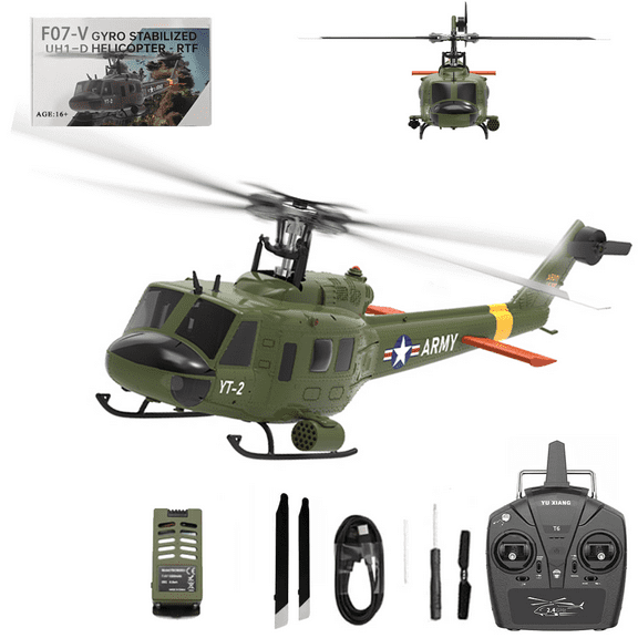 YUXIANG F07-V Remote Control Helicopter, 1/34 Scale UH-1 Huey 6CH Brushless Flybarless RC Helicopter, 3D/6G Stabilized RTF Military Aircraft Model for Adult
