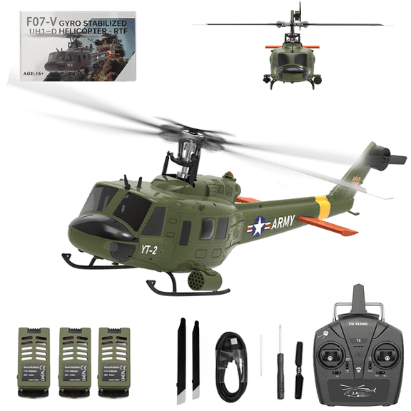 YUXIANG F07-V Remote Control Helicopter, 1/34 Scale UH-1 Huey 6CH Brushless Flybarless RC Helicopter, 3D/6G Stabilized RTF Military Aircraft Model for Adult
