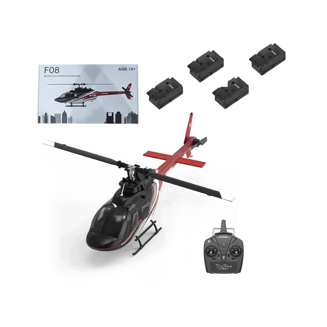 YUXIANG F08 Bell 206 Remote Control Helicopter for Adults, 1/27 Scale 2.4G 6CH Brushless Direct-Drive 3D/6G RC Helicopter with 6-Axis Gyroscope, Altitude Hovering & Optical Flow Positioning - RTF