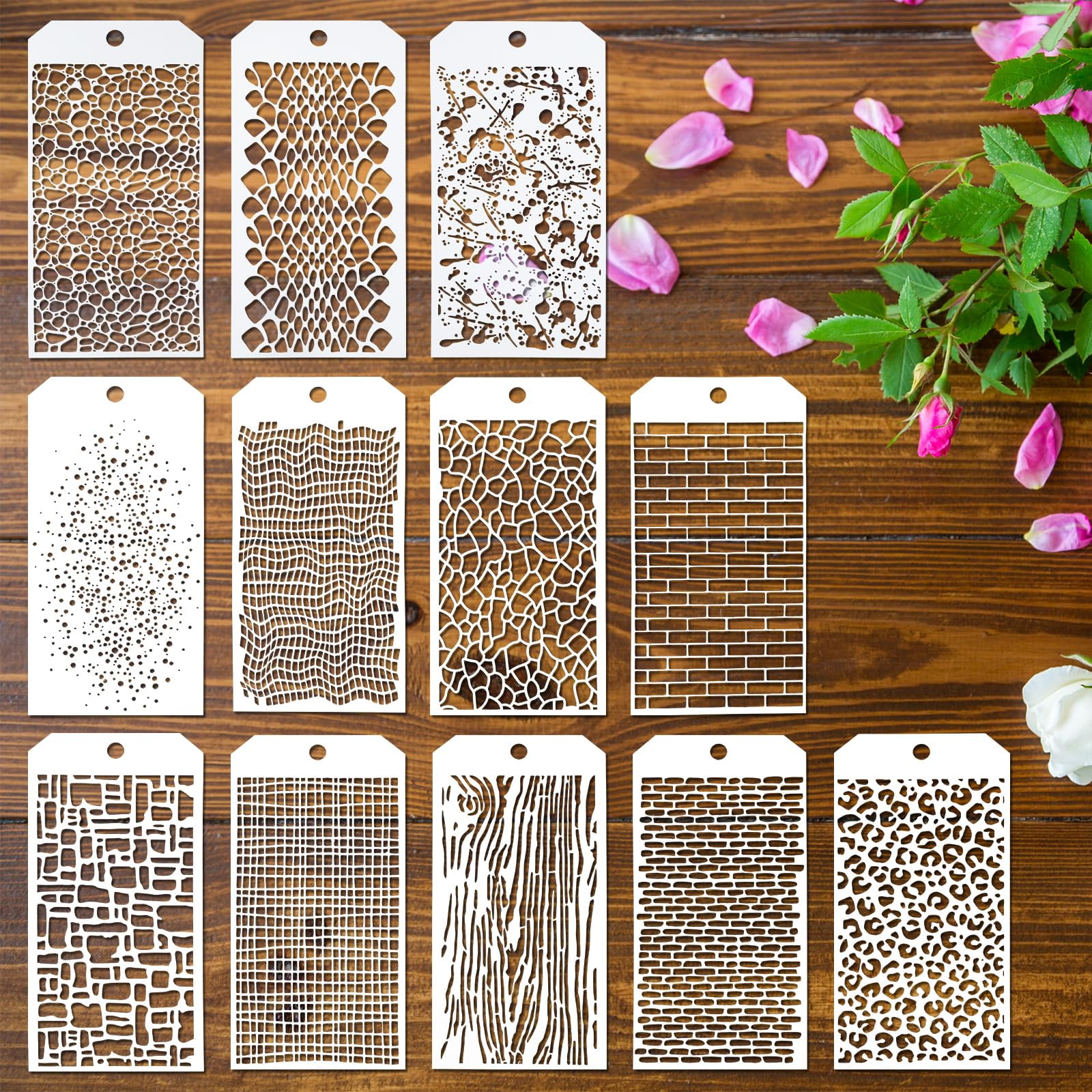 YUXIANLB 8-Piece Painting Stencil Set – Reusable Brick, Honeycomb & Texture Stencils For Crafts