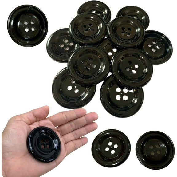 YUXNET 50 mm Large Button 4 Holes Black 15 Pcs for Crafts Making Clothes Sewing and DIY Projects, Scrapbook Black 50mm(5cm)