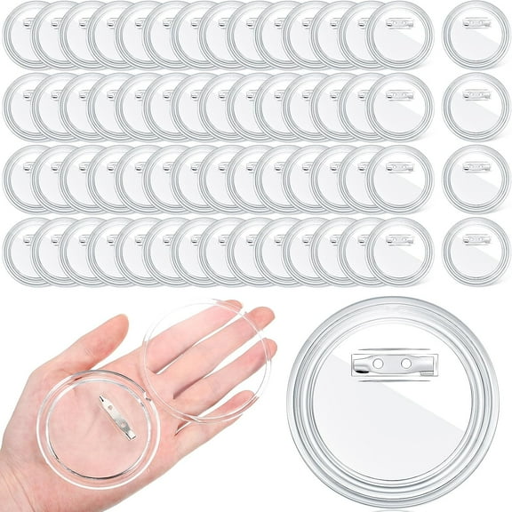 YUXNET 60 Pcs 3 Inch Clear Button Pins for CraftsPhoto Acrylic Blank Pins Bulk for Picture Make Your Own Buttons Badge MakerCrafts Supplies clear