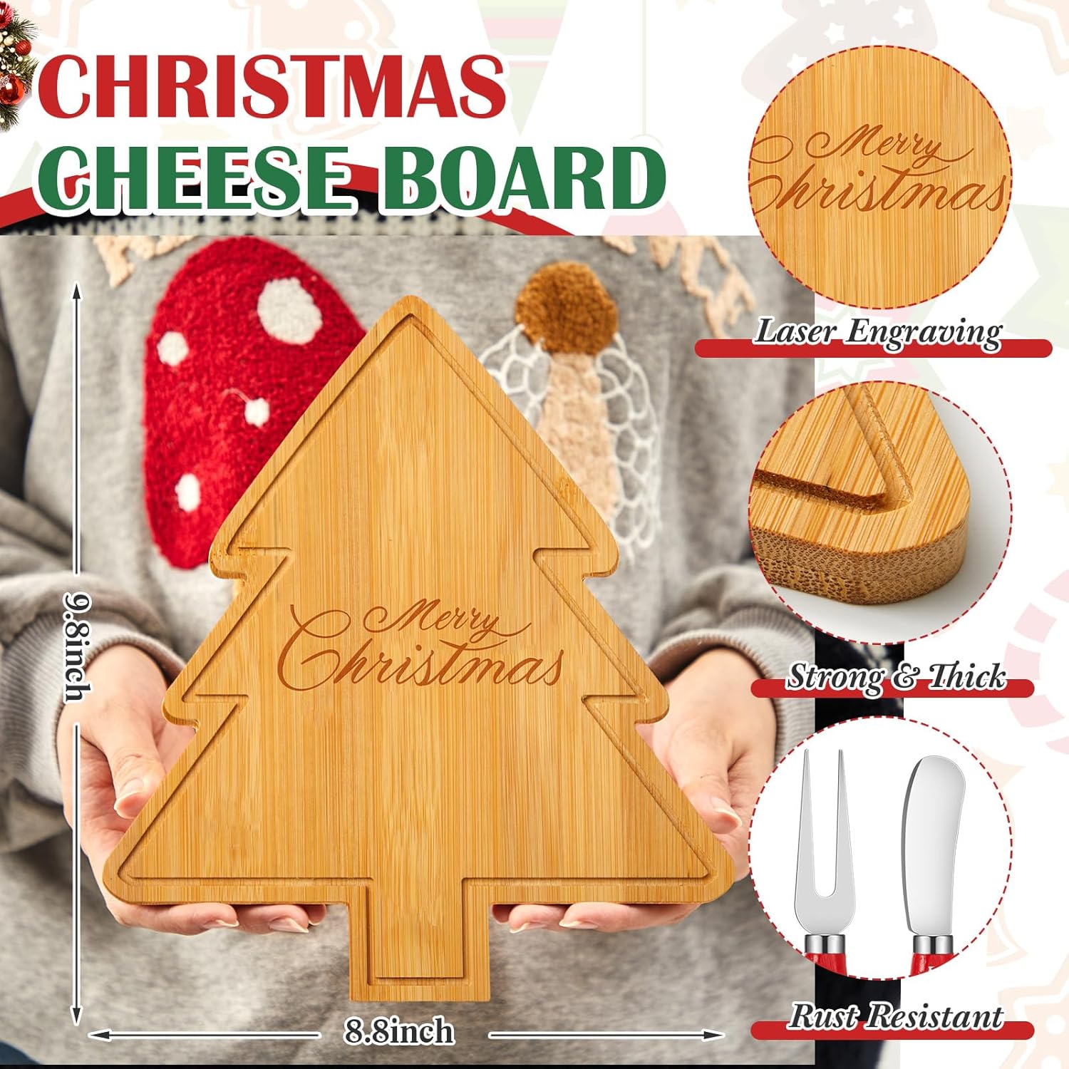 YUYAN-1 Set Mini Christmas Tree Cheese Board Set with Knives, Holiday ...