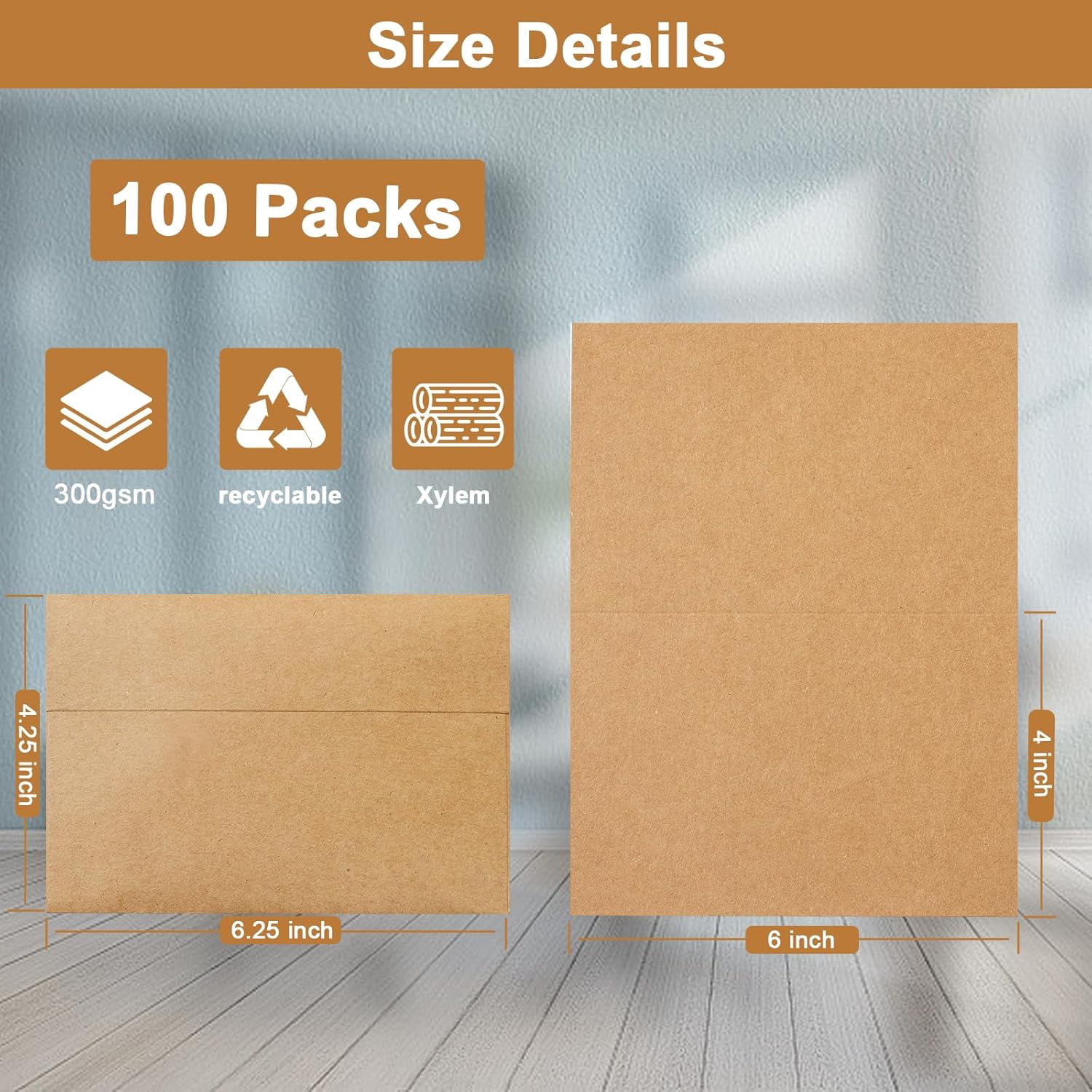YUYAN-100 Packs Blank Brown Note Cards and Envelopes 4 x 6 Heavyweight ...