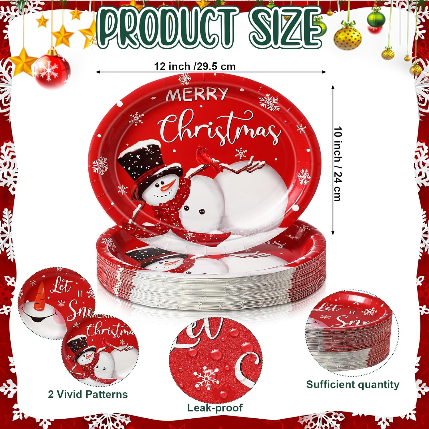 YUYAN-100 Pcs Christmas Oval Paper Plates 10 x 12 Inch Large Disposable ...