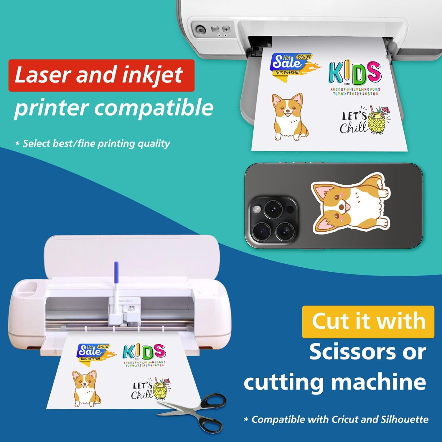 YUYAN100 Sheets Premium Glossy Printable Vinyl Sticker Paper for