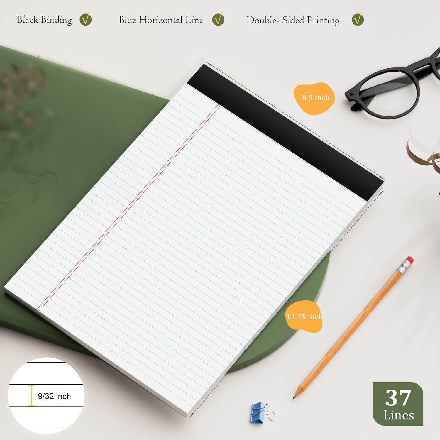 YUYAN-12 Pack of Legal Pads 8.5 x 11.75 College Ruled Notebook White Paper Note Pad Narrow Ruled 30 Sheets Notepads Perforated Writing Pad Clear Print 8x11 Legal Pads Pads of Paper