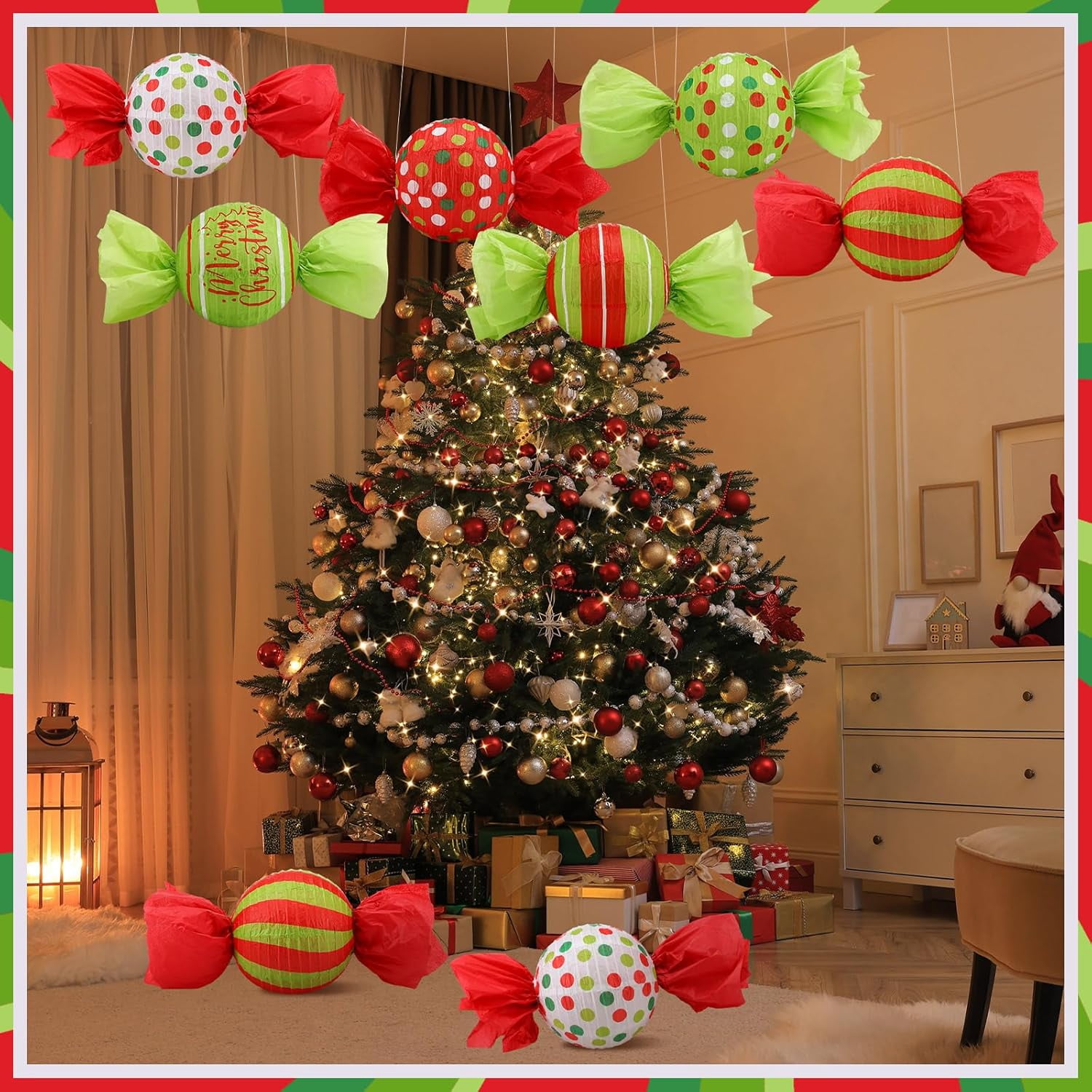 YUYAN-12 Pcs Christmas Party Decorations Red and Green Paper Lanterns
