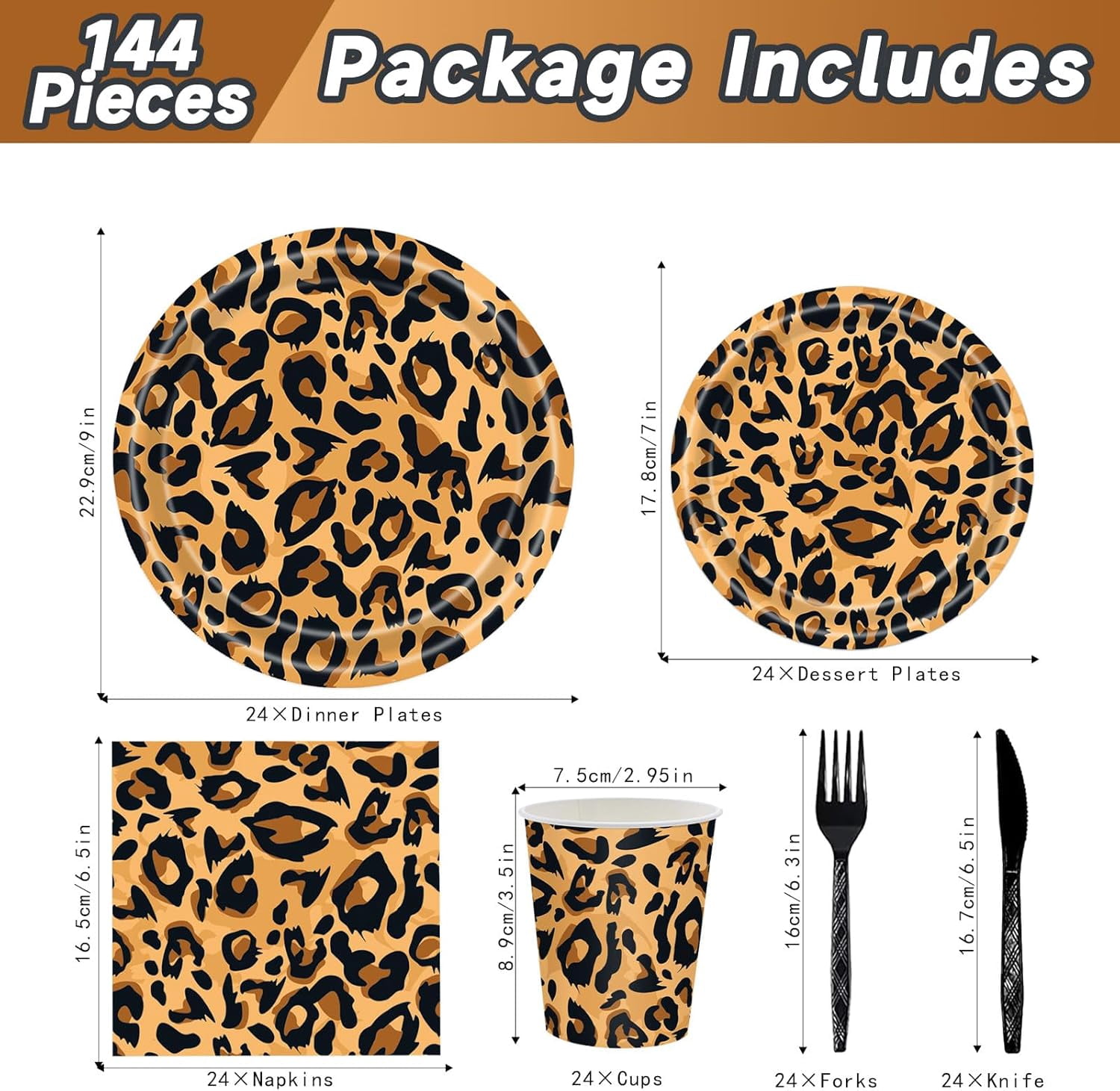 YUYAN-144PCS Leopard Print Party Supplies Cheetah Print Party Tableware ...