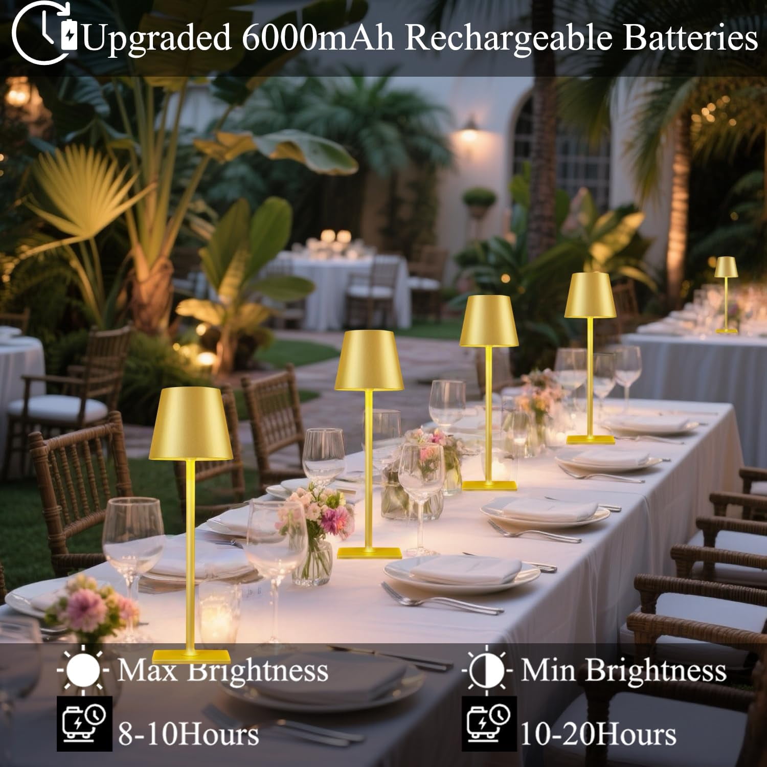 YUYAN-2 Pack Gold Cordless Table Lamps-6000mAh Rechargeable Lamps,Led ...