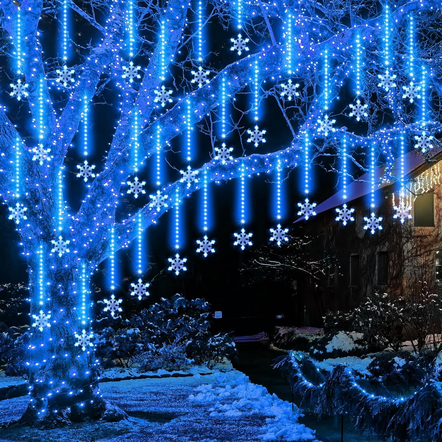 Meteor Snowflake YUYAN-2 Pack Meteor Shower Snowflake Lights Outdoor with Timer, Total ...