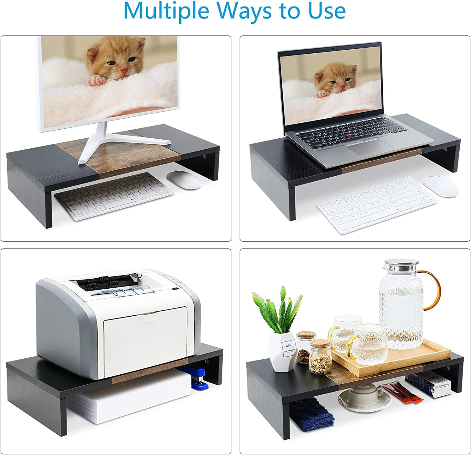 YUYAN-20 inch Monitor Riser, Sturdy Wood Desktop Riser for TV/PC/Laptop ...