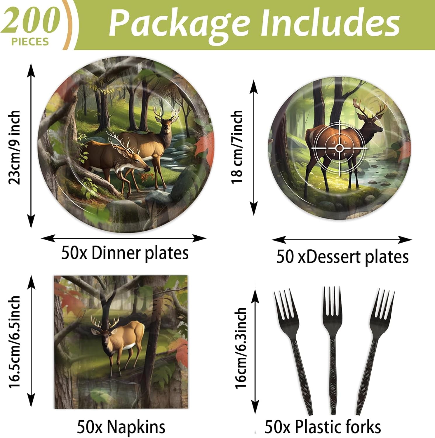 YUYAN-200pcs Realistic hunting Camo Party Supplies Decoration Deer Hunting Birthday Plates Napkins Hunter Camo Tableware Jungle Adventure game Dinnerware Set for Baby Shower Outdoor Forest Party serv