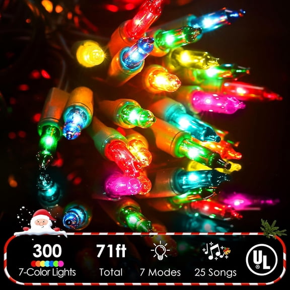 YUYAN-300 Bulbs Musical Christmas Lights, Singing Christmas Lights with Music, 25 Classical Holiday Songs, 7 Function Mode, Adjustable Volume and Mute (7 Color)