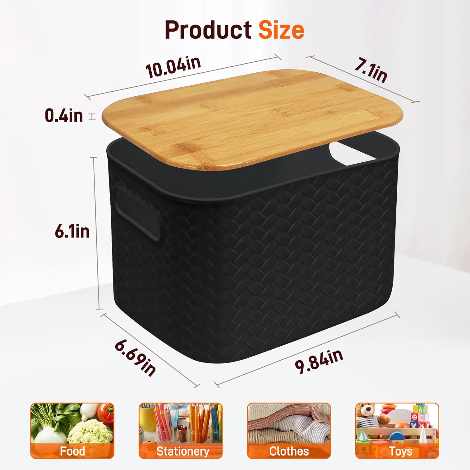 YUYAN-4 Packs Plastic Storage Bins with Bamboo Lids,Stackable Storage ...