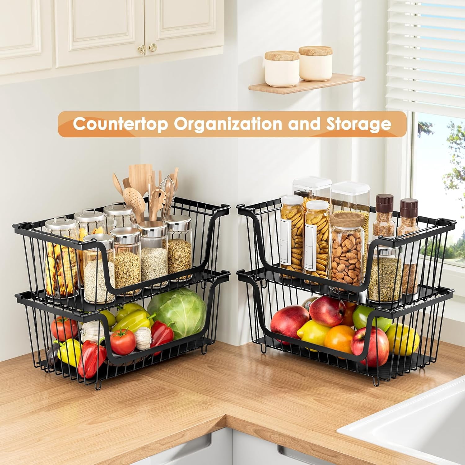 YUYAN-4 Pcs Stackable Wire Baskets for Pantry Organizers and Storage ...
