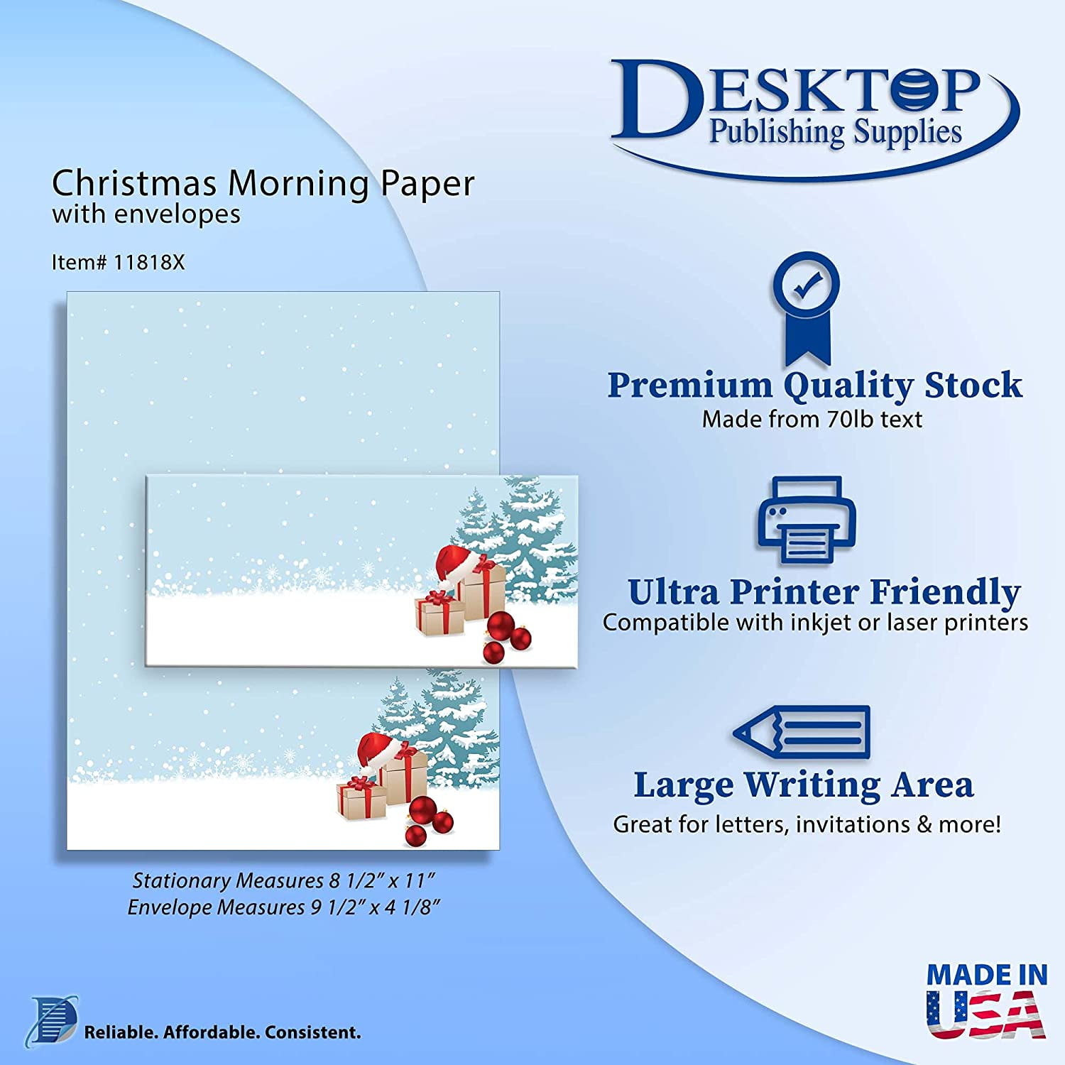 Christmas Morning Holiday Stationery & Envelopes - 20 Sheet Pack, 70lb Paper, #10 Envelopes