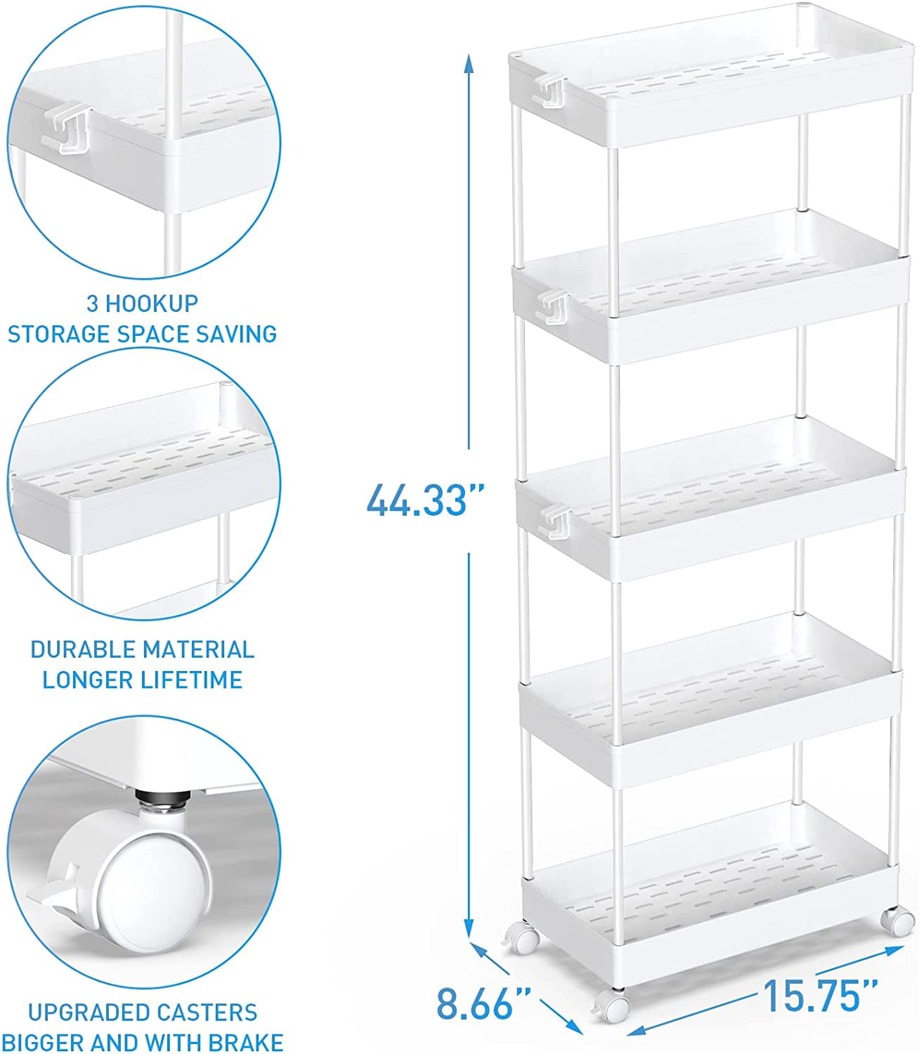 Image showcasing YUYAN-5-Tier Storage Cart Organizer Rolling Utility Cart, Mobile ...