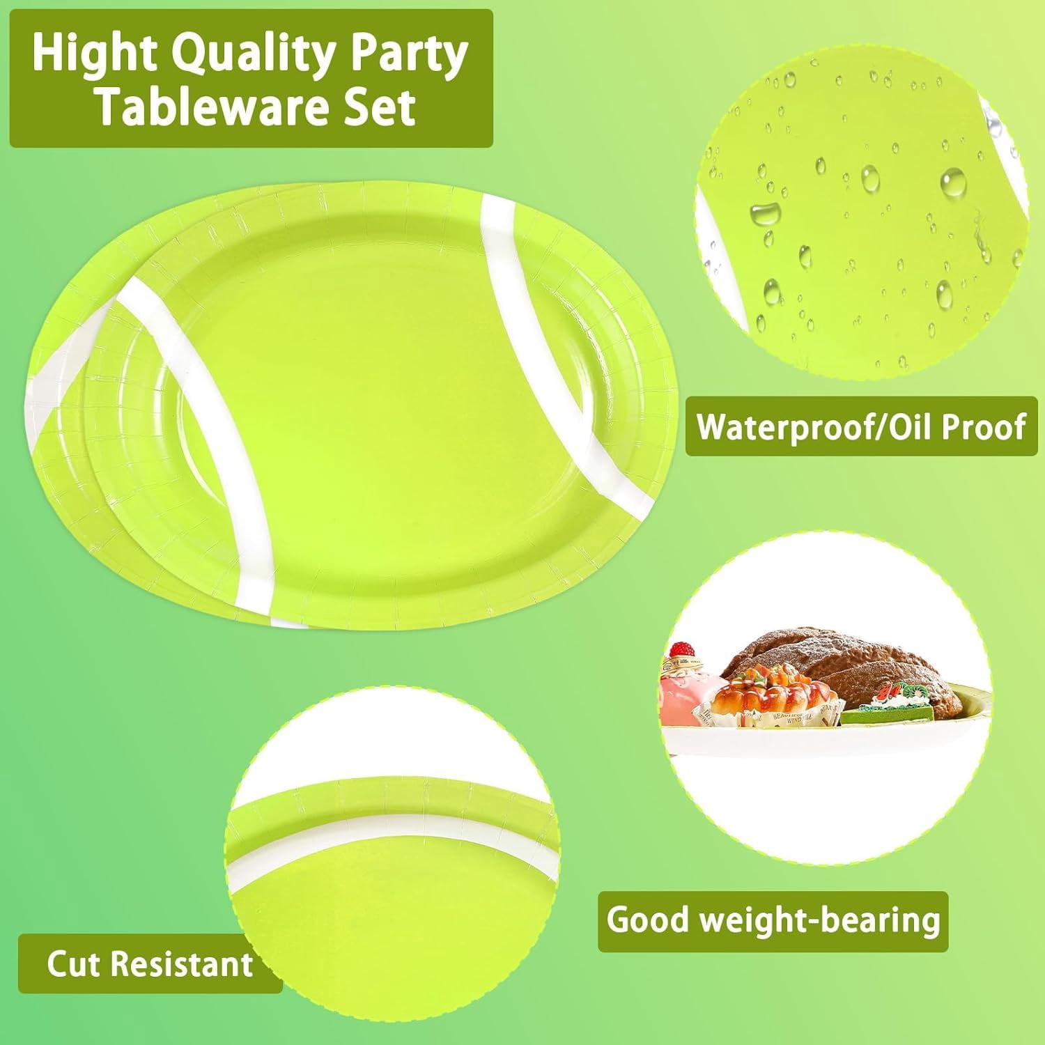 YUYAN-50Pcs Tennis Oval Paper Plates 10