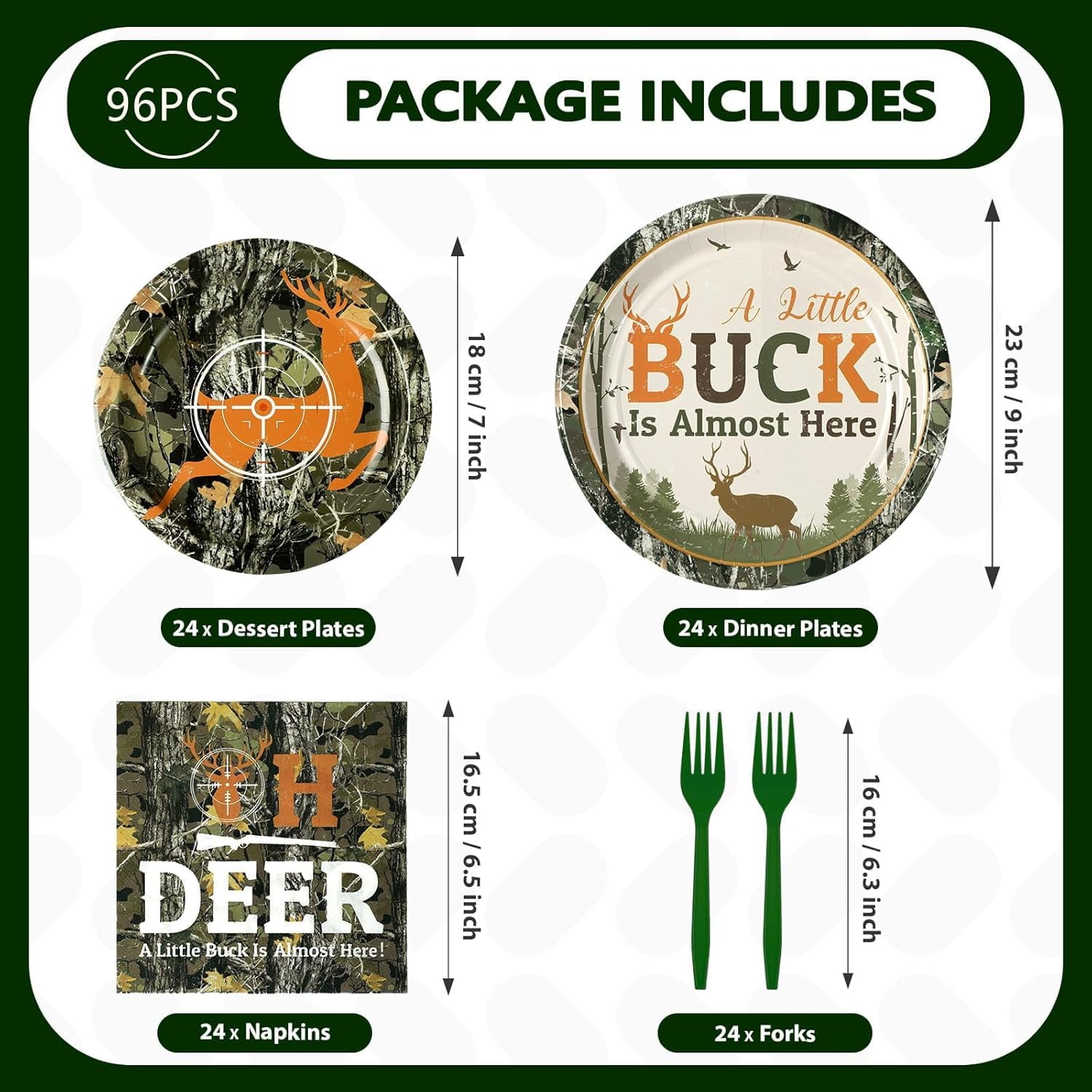 YUYAN-96Pcs Hunting Deer Camo Baby Shower Supplies Oh Deer Plates and Napkins A Little Buck is Almost Here Tableware for Outdoor Camping Picnic Hunting Themed Baby Shower Decorations Serves 24