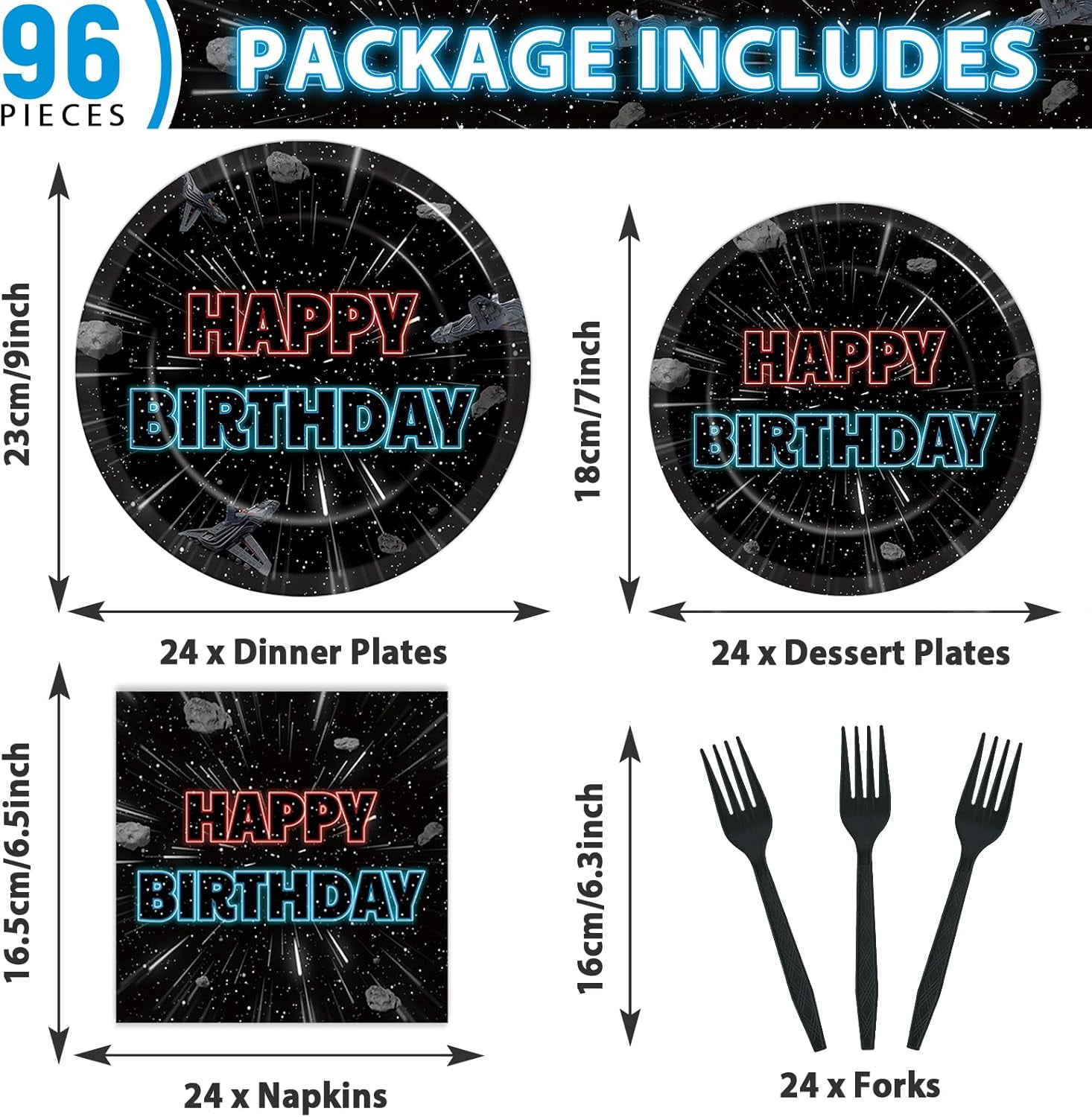 YUYAN-96Pcs Stars Party Plates and Napkins Galaxy Universe Theme ...