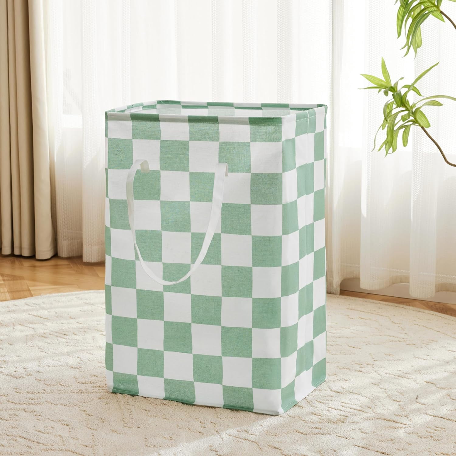 Hamper Pac YUYAN-Checkered Laundry Hamper, Pack of 2, Sage Green Aesthetic Cute ...