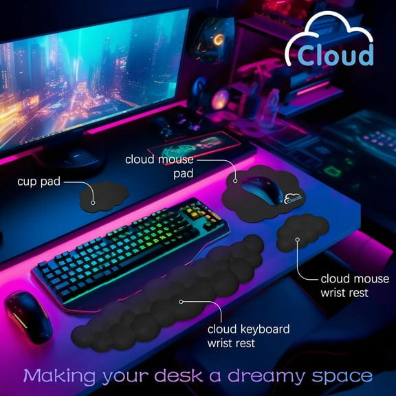 YUYAN-Cloud Wrist Rest Keyboard Palm Rest with Non-Slip Base for Computer Gaming Wrist Rest, YAMJUG Cloud Arm Rest Keyboard Wrist Pad Black