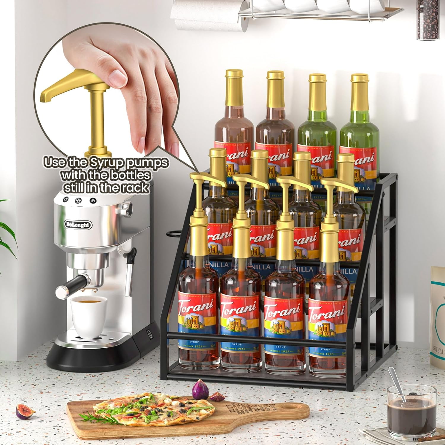 YUYAN-Coffee Syrup Rack Organizer, Spice Racks, Syrup Bottle Holder ...